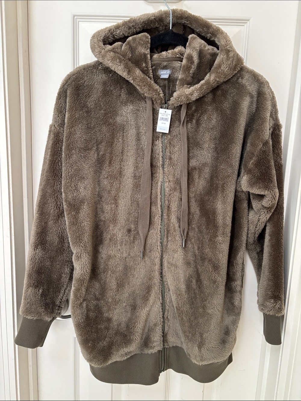 aerie Taupe Plush Hooded Zip-Up Teddy Jacket